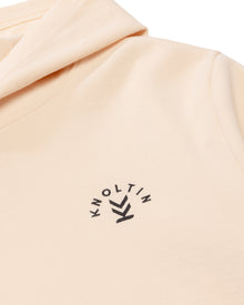 Cream Close-up of Knoltin Ridgeline Hoodie featuring embroidered front logo